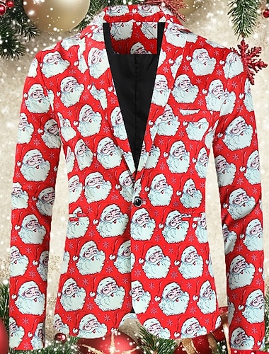  røde menns julenisse stygg blazer jakke santa claus print blazer lang standard passform enkeltspent enknapps