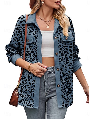  Damen Hemdjacke Shacket warm halten Atmungsaktiv Knopf Tasche Bedruckt Brautkleider schlicht Plaid Urlaub Strasse Freizeitskleidung Ausgehen Einreihiger Verschluss Standard Umlegekragen Regular Fit