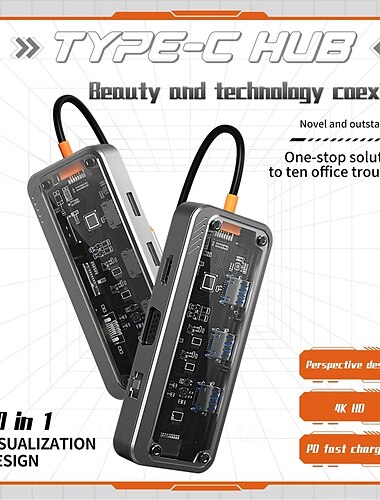  8/10 in 1 usb c hub 4k30hz dock station type c naar hdmi-compatibel rj45 ethernet pd100w voor pc