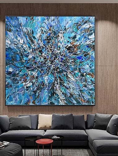  Pintura abstracta pintada a mano, moderna, azul, con espátula, pintura al óleo, arte de pared pintado a mano, pinturas abstractas sobre lienzo, pintura al óleo abstracta pintada a mano, arte de pared,