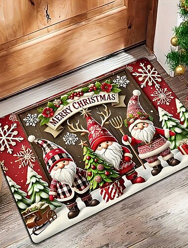  christmas gnome xmas dørmatte kjøkkenmatte gulvmatte sklisikre teppe oljetett teppe innendørs utendørs matte soverom dekor baderomsmatte inngangsteppe