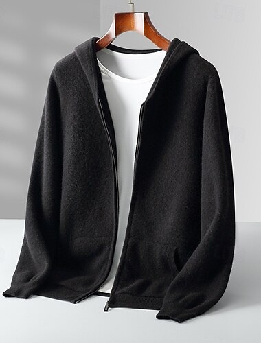 Herren Reißverschluss-Pullover Stricken Reißverschluss Einfarbig Mit Kapuze Strickware Elegant Schule Training Bekleidung Bischofsärmel Herbst Winter Schwarz Weiß S M L