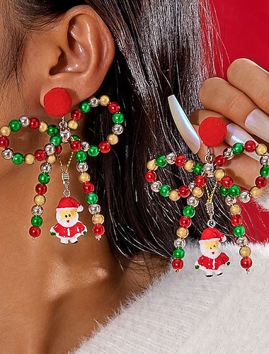  festlige julesløyfeøredobber med julenisse-sjarm – fargerike ferie-dangle-øreringer med perler for kvinner