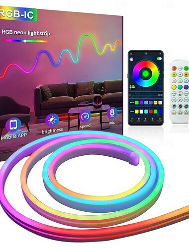  Guirlande lumineuse LED RGB en néon, bande lumineuse USB 5 V à changement de couleur de 1,6 à 16 pieds avec application et contrôle de la musique, étanche IP65 pour décoration de chambre et de fête 1 pièce
