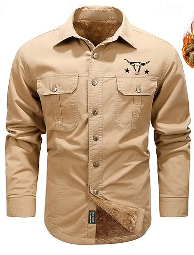  Per uomo Stampa di mucca Camicie da lavoro Camicia occidentale Camicia da carico Manica lunga Informale Sportivo Per uscire Autunno Inverno Collo ripiegabile Stampa Nero Verde militare Cachi