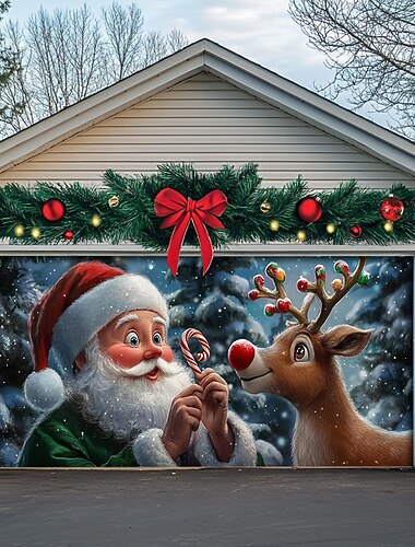  juledørpynt garasjeportdeksel julenissen candy cane xmas outdoor banner stort bakteppe for feriehus veggdekorasjoner rudolph the red nosed reindeer
