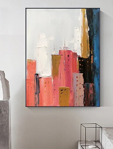  peinture à l'huile de ville abstraite moderne peinte à la main peinture à l'huile texture 3D peinture à l'huile peinte à la main blanc rouge orange ville peinture à l'huile pour chambre salon décor