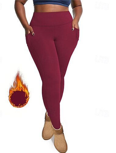  Damen Yogahose Yoga-Leggings Fleece-gefütterte Leggings mit handytasche Hohe Taille Yoga Fitnesstraining Pilates Strumpfhosen Dunkelgrau Schwarz Burgund Fleece Spandex Herbst Winter Übergröße Sport
