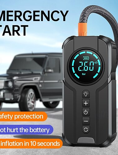  Compresor de aire multifunción para coche, bomba de aire de arranque, práctico inflador de neumáticos, arrancador de batería portátil
