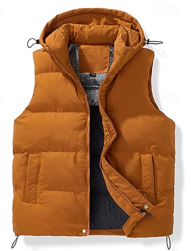 Homme Gilet matelassé Gilet à capuche Gilet du quotidien Rendez-vous Vacances Mode Décontractées Automne hiver Poche Polyester Chaud Confortable Couleur unie fermeture Éclair Capuche Standard Noir