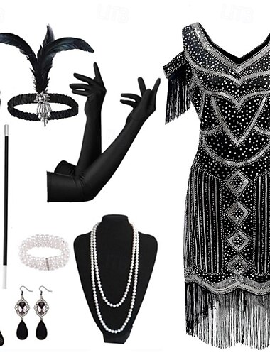  1920er Cocktailkleid Vintage-Kleid Flapper Kleid Outfits Abschlussballkleid Hochzeitsgast Pailletten Quastenfransen Feder Damen Neujahr Maskerade Leistung Party / Abend Hochzeitsempfang Erwachsene 1