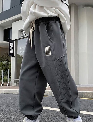  子供 男の子 スウェットパンツ ズボン ポケット 純色 高通気性 ソフト 履き心地よい パンツ 訓練 スポーツ 日常 ブラック グレー ミッドウエスト