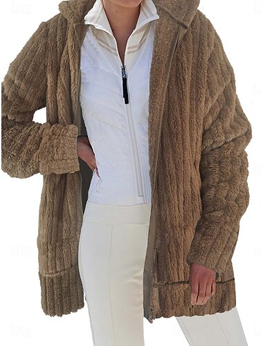  Dámské Fleecová bunda Teddy Coat Mikina s kapucí Zahřívací Prodyšné Zip Kapsy Podšité fleecem Na běžné nošení Bez vzoru Dovolená ulice Denní nošení Jdeme ven Zip Standardní Mikina Běžný Dlouhý rukáv