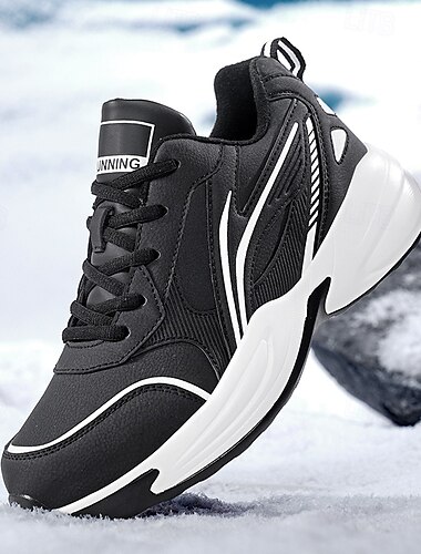 Schwarze Laufschuhe für Herren mit Fellfutter, warme Wintersportschuhe für Outdoor-Sport und Freizeit