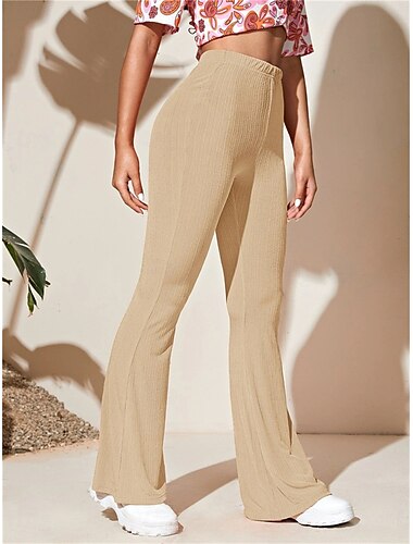  Damen Breites Bein Strumpfhosen Casual / sportlich In voller Länge Hoher Taillenbund Glatt Hoher Schnitt Bequem Weich Komfortabel Mikro-elastisch Yoga Kamel Schwarz Wein Khaki Frühling & Herbst