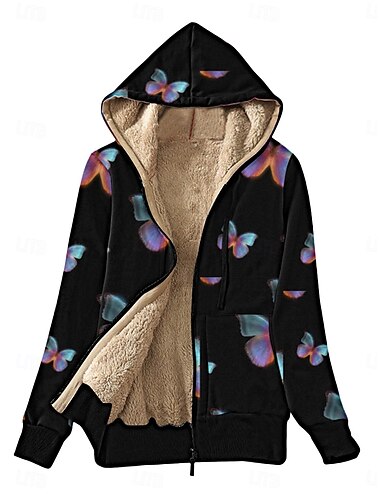  Damen Fleecejacke Teddy-Mantel Hoodie Jacke warm halten Atmungsaktiv Zip Tasche Innenfutter aus Fleece Brautkleider schlicht Schmetterling Urlaub Strasse Freizeitskleidung Ausgehen Reisverschluss