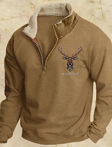  Per uomo Felpa Felpa con cerniera a un quarto Nero Blu marino Cachi Grigio chiaro mezza cerniera Liscio Natale Sportivo Giornaliero Natale Streetwear Fantastico Inverno Primavera & Autunno
