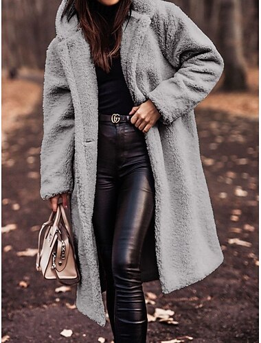  Damen Fleecejacke Teddy-Mantel Hoodie Jacke warm halten Atmungsaktiv Knopf Tasche Innenfutter aus Fleece Brautkleider schlicht Glatt Urlaub Strasse Freizeitskleidung Ausgehen Einreihiger Verschluss