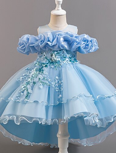  kinderkleidung Mädchen Party Kleid Blumen Blume Kurzarm Hochzeit Besondere Anlässe Rüschen Zip Schön Süß Baumwolle Polyester Asymmetrisch abendkleider Sommer Frühling Herbst 4-13 Jahre Wei