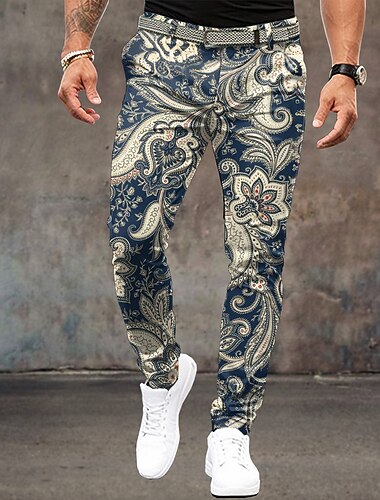  Homens Floral Social Cintura Média Vintage Casual Ao ar livre Casa Dia a Dia Zíper Bolsos Verão Primavera Outono Impressão 3D Preto Amarelo Rosa