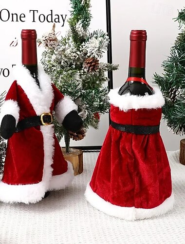  2 sztuki kreatywnych czerwonych torebek na wino, sukienka świąteczna, pokrowiec na butelkę wina, spódnica świąteczna, dekoracja butelki wina, pokrowiec na czerwone wino świąteczne