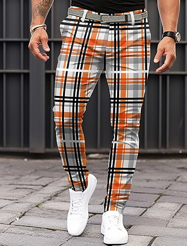  Herr Rutig Kostymbyxor Medium Midja Business Casual Formell Utomhus Vardag Dragkedja Ficka Sommar Vår Höst 3D-tryck Orange