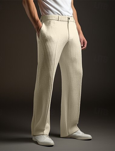  Pánské Oblekové Kalhoty Oblek Kalhoty Vaflové kalhoty Přední kapsa Straight-Leg Bez vzoru Pohodlné Yumuşak Plná délka Svatební Venkovní Obchod Módní Elegantní & moderní Černá Bílá Elastické