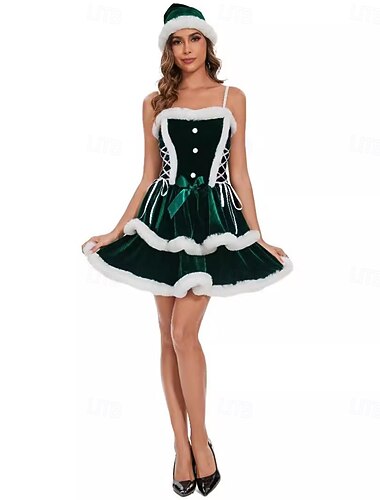  Kerstman Elf Mrs.Claus Fancy Kerst Jurk Sexy kerstkostuums Dames Kerstmis Volwassenen Kerstmis Nieuwjaar kerstavond Kerstmis Feest Kleding Mantel Hoed