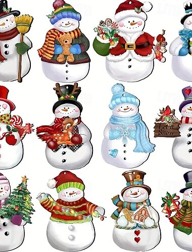  24 stk julepynt i tre, dekorasjonssett for snømannanheng for juletrær, perfekt feriedekor for julefester og håndverksprosjekter