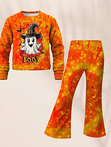  Halloween Da ragazza 3D Pop art Fantasma Tuta sportiva Tute sportive Set felpa e pantaloni a zampa d'elefante Manica lunga Primavera Autunno Giornaliero Informale Poliestere Bambino 4-12 anni