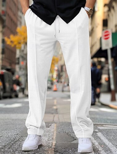  Men's Fleece Pants Sweatpants Trousers Baggy Pants Drawstring Elastic Waist Pleats Plain Comfort Warm Full Length Home Casual Daily Sports Fashion Black White Micro-elastic