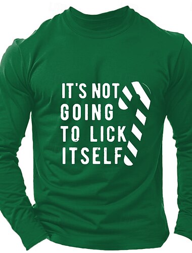  Weihnachts-T-Shirt für Herren mit lustigem Weihnachts-Grafikdruck, Buchstabendruck, witziges schwarzes rotes grünes T-Shirt mit Grafik, 100 % Baumwolle, sportlich, klassisch, langärmelig, bequem,