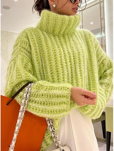  Damen Pullover Brautkleider schlicht Weich Einfarbig Grobstricken Rollkragen Strick Langarm Normale Oberteile Stricken Outdoor Täglich Wochenende Rosa Blau Herbst Winter