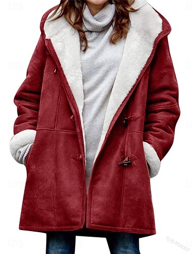  Damen Fleecejacke Teddy-Mantel Hoodie Jacke warm halten Atmungsaktiv Zip Tasche Innenfutter aus Fleece Brautkleider schlicht Glatt Urlaub Strasse Freizeitskleidung Ausgehen Reisverschluss Standard