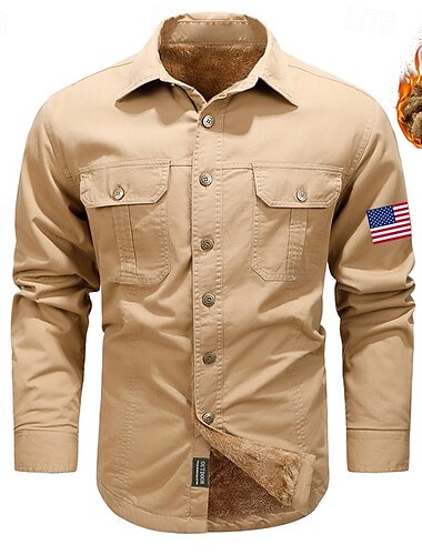  Per uomo Bandiera americana degli Stati Uniti Camicie da lavoro Camicia occidentale Camicia da carico Manica lunga Informale Sportivo Per uscire Autunno Inverno Collo ripiegabile Stampa Nero Verde