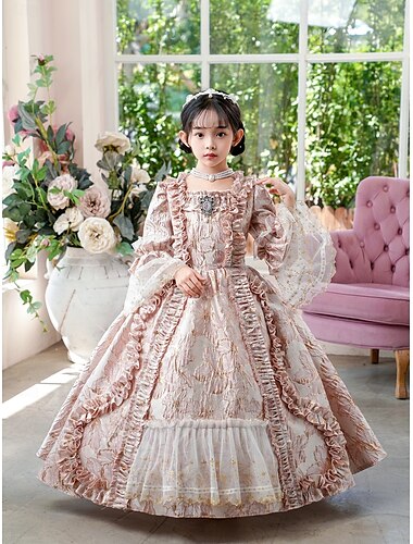  Gotisch Vintage inspiriert Mittelalterlich Kleid Partykostüm Maskerade Prinzessin Shakespeare Einfarbig Ballkleid Mädchen Halloween Karneval Kindertag Party Geburtstag Ferien Kinder Kleid Ganzjahres