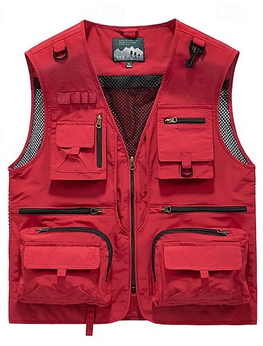  Herren Weste für Wanderer Wander-Fleeceweste Ärmellos Weste Außen Atmungsaktiv Komfortabel Tasche Nylon Schwarz Armeegrün Rot Jagd Angeln Klettern