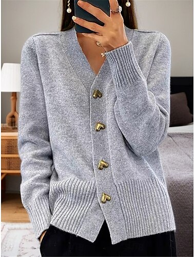  Femme Pull Chandail Gilet Cardigan Décontractées Flexible Couleur monochrome A côtes Col V Poche Tricoté manche longue Hauts réguliers Tricoter Extérieur du quotidien Fin de semaine Noir Blanche
