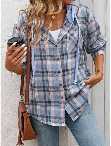  Damen Freizeitjacke Hoodie Jacke Outdoor Strasse Freizeitskleidung Herbst Winter Standard Mantel Regular Fit warm Atmungsaktiv Stilvoll Brautkleider schlicht Jacken Langarm Streifen und Plaid Mit