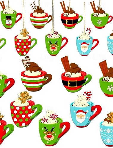  27 stk julekopppynt i tre, festlige hengende anheng med snøflak, julenisse og snømanndesign, perfekt for juletredekor, rustikk tredekor
