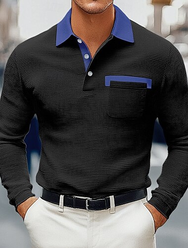  Herren Poloshirts zum Suchbegriff: "Waffel" Poloshirts Formal Strasse Kargen Klassisch Langarm Modisch Basic Feste Farbe Knopf Frühling & Herbst Schwarz Türkis Weiß Burgunderrot Marineblau