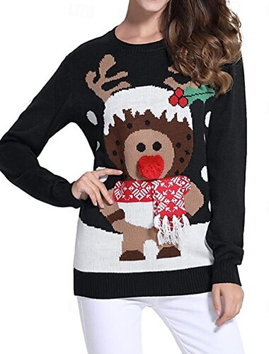  Animé Biskop Stygg julegenser Pullover Jumper Reinsdyr Rudolph Morsom til Dame Voksne Ikke-utskrift for Jul Karneval Fest Fritid / hverdag