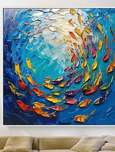  金魚の油絵 100% ハンドメイド 大きな鯉の絵 手描きの壁アート 鯉の絵 新しいカラフルな鯉のアート 鯉の絵 壁アート ナイフアート 絵画 家の装飾 動物の絵画