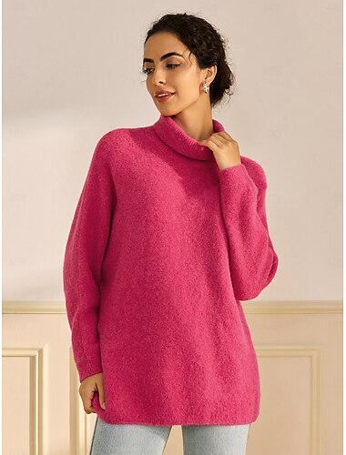  pull col roulé en tricot côtelé en laine mélangée à épaules tombantes et manches chauve-souris
