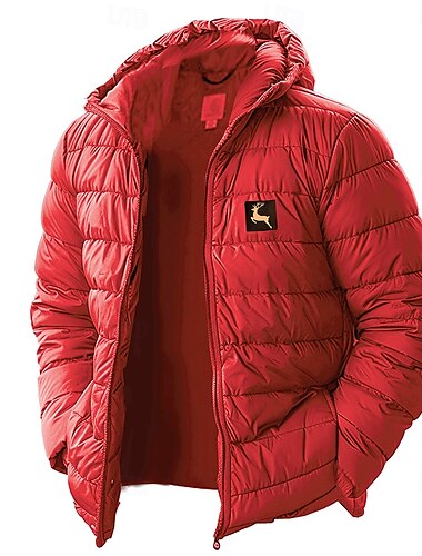  Herren Graphic Rentier Weihnachten Daunenjacke puffer jacket Wasserdicht Leichtgewichtig Brautkleider schlicht Outdoor Täglich Festtage Bedruckt Herbst Winter Mit Kapuze Langarm Rote Königliches Blau