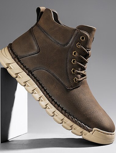  Lässige Stiefeletten aus Kunstleder für Herren – leichte, braune Schnürstiefeletten mit strapazierfähiger, flexibler Sohle für den Außenbereich und den Alltag