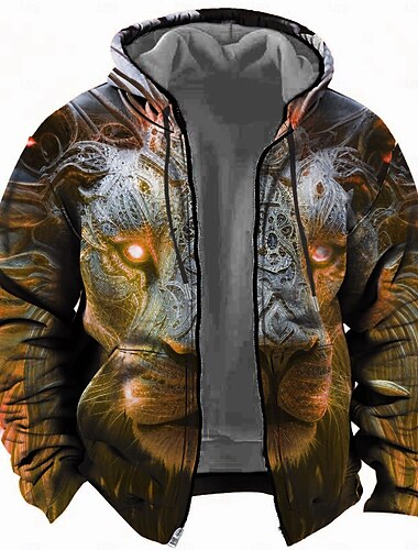  Homens Estampa de Leopardo Moletom Moletons Moletom Manga Longa Moletom com capuz Com Capuz Moda Impressão 3D Feriado Viagem Streetwear Amarelo Vermelho Zíper Bolsos Com Cordão Outono Inverno Designer