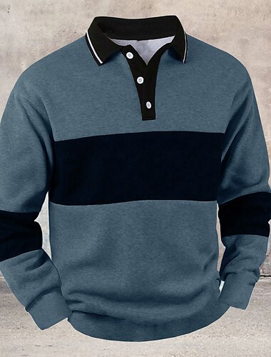 Homme Rayé Pull Polo de rugby Polos de Rugby manche longue Polos Col ancien Occasionnel Extérieur Rue Tenue Quotidienne Boutons Impression 3D Printemps Automne Hiver Bordeaux Noir Bleu