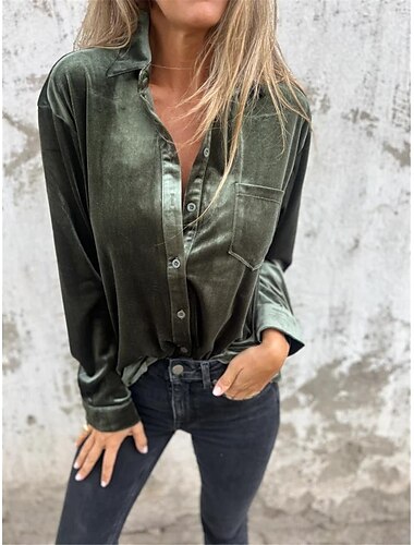  Women's Shirt Blouse Solid Color Basic Casual Long Sleeve Shirt Collar Regular Tops Daily Buttons Fuchsia Brown Green Fall Winter