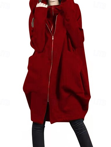  Damen Outdoor Zip Feste Farbe Windundurchlässig Modisch Lockere Passform Oberbekleidung Langarm Herbst Dunkelbraun S
